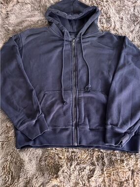 Brandy Melville Washed Blue Zip-Up Hoodie with Hood